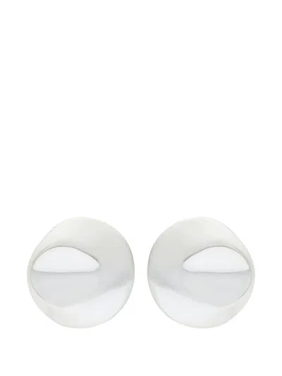 Nina Ricci Dented Medallion Earrings In White
