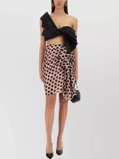NINA RICCI "DOTS TWISTED" ONE-SHOULDER RUFFLE ASYMMETRIC CROPPED