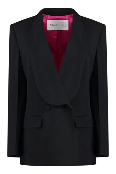 Nina Ricci Shawl-lapel Double-breasted Blazer In Black