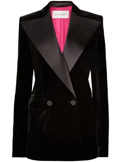Nina Ricci Double-breasted Velvet Blazer In Black