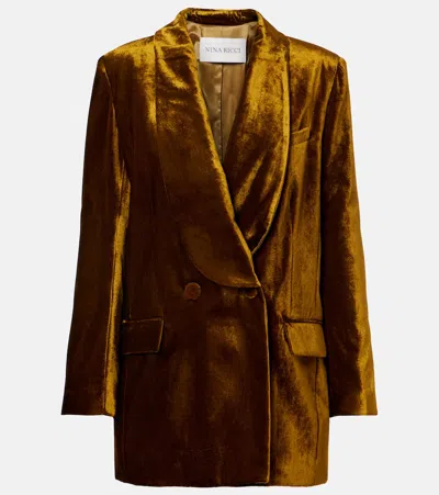 Nina Ricci Double-breasted Velvet Blazer In Brown