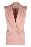 Nina Ricci Crepe Satin Double Breasted Sleeveless Jacket In Blush In Pink