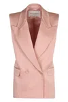 Nina Ricci Crepe Satin Double Breasted Sleeveless Jacket In Blush In Pink