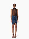 Nina Ricci Draped Denim Midi Skirt In Bleu Fonce In Blue