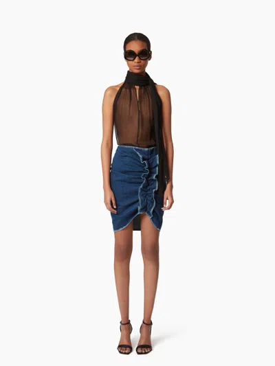 Nina Ricci Draped Denim Midi Skirt In Brown
