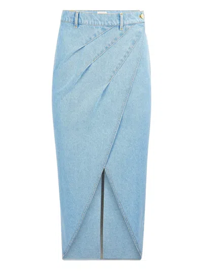 Nina Ricci Draped Denim Midi Skirt In Blue