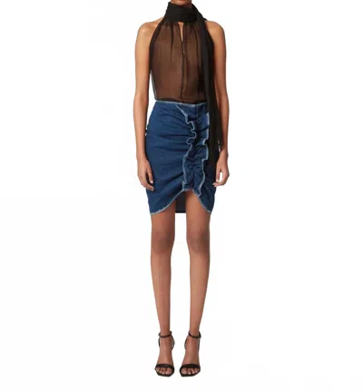 Nina Ricci Draped Denim Midi Skirt In Bleu Fonce In Blue