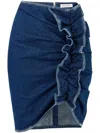 Nina Ricci Draped Denim Midi Skirt In Bleu Fonce In Blue