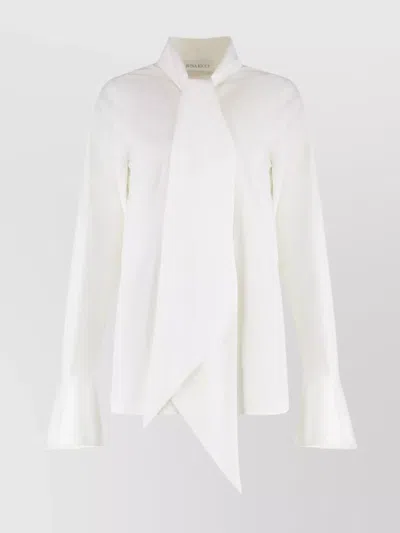 Nina Ricci Draped Front Cotton Shirt With Pussy-bow Collar In White
