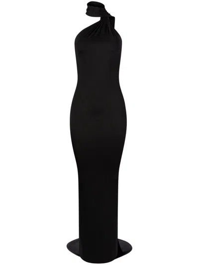 Nina Ricci Scarf-detailing Halterneck Maxi Dress In Black
