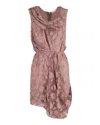 Nina Ricci Draped Lace Dress In Rose Pink Polyester In Pink