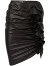 Nina Ricci Womens Ruched-front Asymmetric Mini Leather Skirt Noir In Black