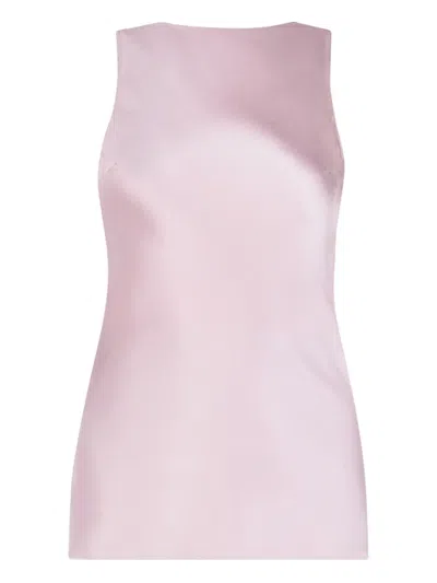 Nina Ricci Halterneck Silk Satin Top Draped Back In Pink