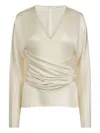 Nina Ricci Draped V-neck Top In White