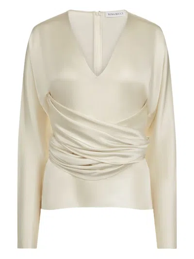 Nina Ricci Draped V-neck Top In White
