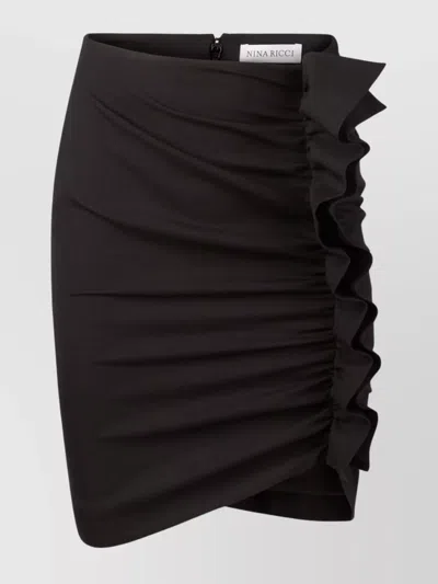 Nina Ricci Draped Wool Blend Skirt With Asymmetrical Hem In Black