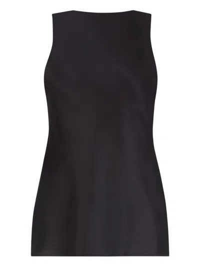 Nina Ricci Boat Neck Satin Draped Back Top In Black