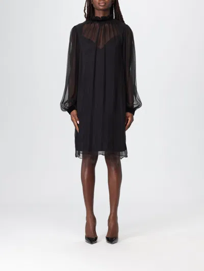 Nina Ricci Crinkled Silk Midi Dress In Black