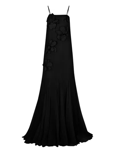 Nina Ricci Embroidered-flowers Silk Maxi Dress In Black