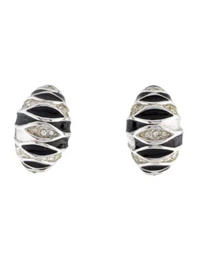 Pre-owned Nina Ricci Enamel & Crystal Earrings In Black