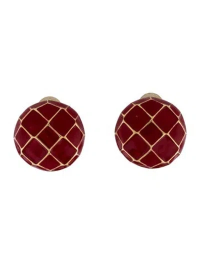 Pre-owned Nina Ricci Enamel Clip-on Earrings In Red