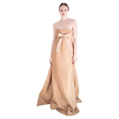 Pre-owned Nina Ricci Fall 2008 Strapless Gold Gown With Large Bow Runway Look #49