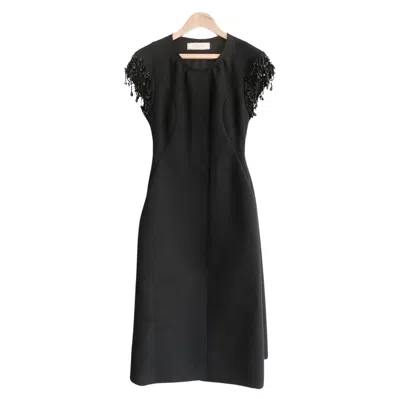 Pre-owned Nina Ricci Fall 2012 Black Wool Beaded Sleeve Hourglass Coat, Size Uk8