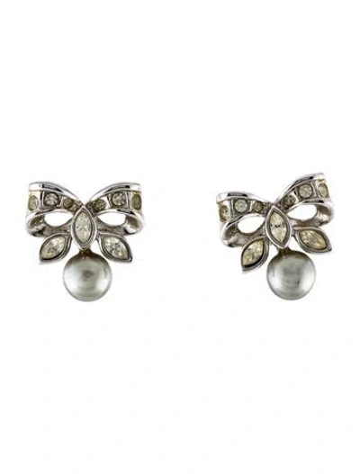 Pre-owned Nina Ricci Faux Pearl & Crystal Clip-on Earrings