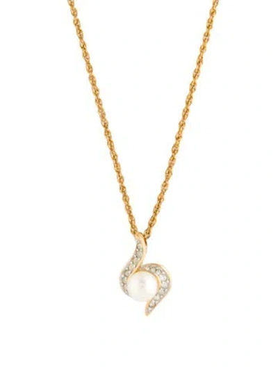 Pre-owned Nina Ricci Faux Pearl & Crystal Pendant Necklace, 17" In White