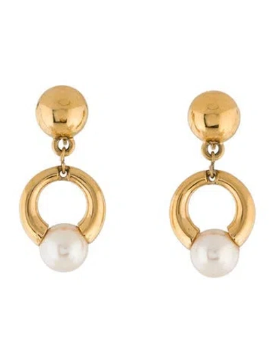 Pre-owned Nina Ricci Faux Pearl Drop Clip-on Earrings In Multi