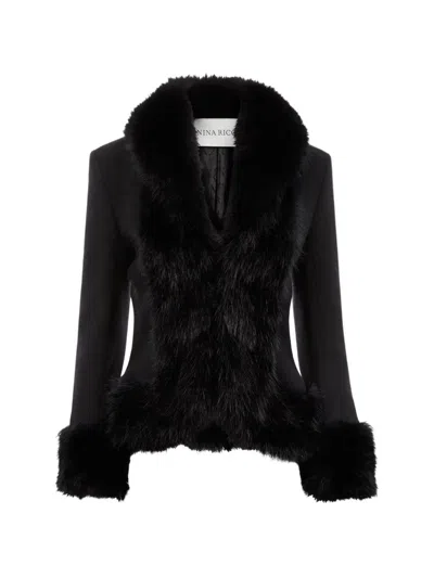Nina Ricci Faux-fur-trim Rear-bow Jacket In Black