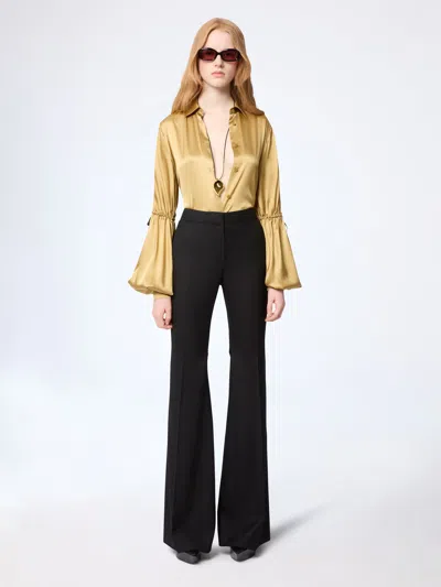 Nina Ricci Flared Wool Gabardine Pants With Bow Detail In Black