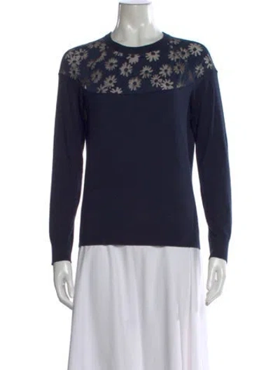 Pre-owned Nina Ricci Floral Print Crew Neck Top In Blue