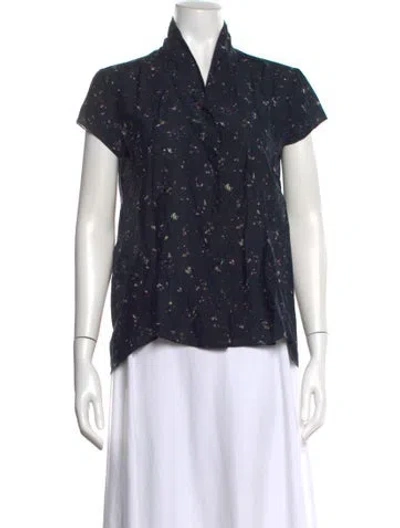 Pre-owned Nina Ricci Floral Print Short Sleeve Blouse In Black