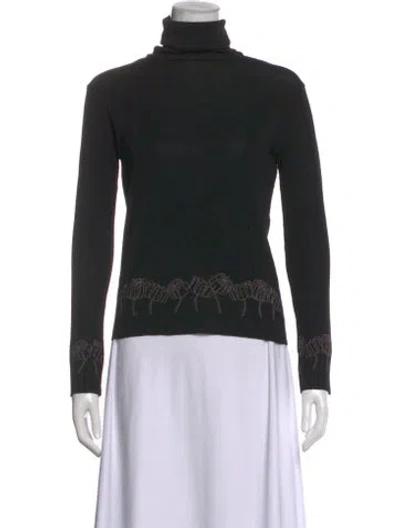 Pre-owned Nina Ricci Floral Print Turtleneck Sweater In Black