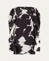 Nina Ricci Boat Neck Silk Twill Shift Dress In I1120 White And Black