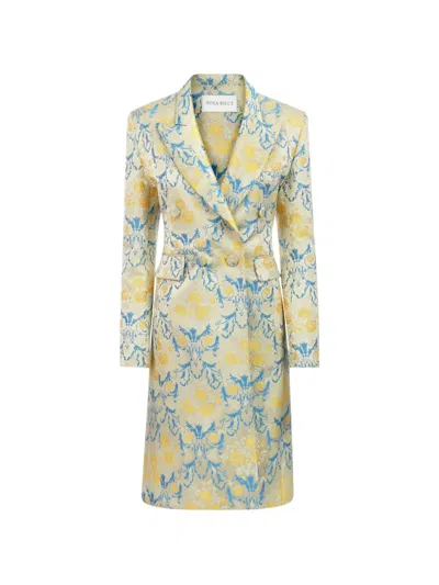 Nina Ricci Flower-jacquard Double-breasted Coat In Multi