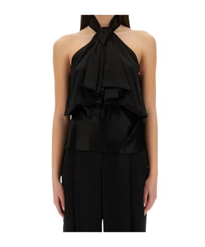 Nina Ricci Flowing Bow Halter Top In Black
