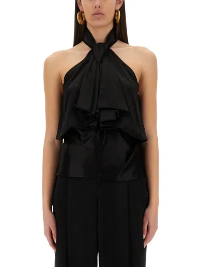 Nina Ricci Flowing Bow Halter Top In Black