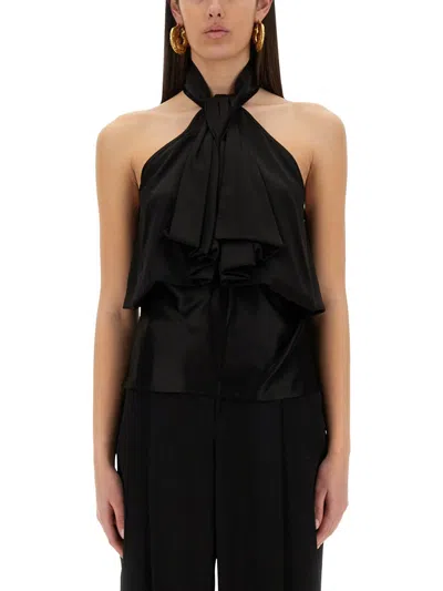 Nina Ricci Flowing Bow Halter Top In Black