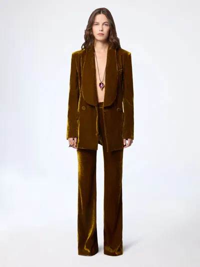 Nina Ricci Fluid Velvet Flared Pants In Brown