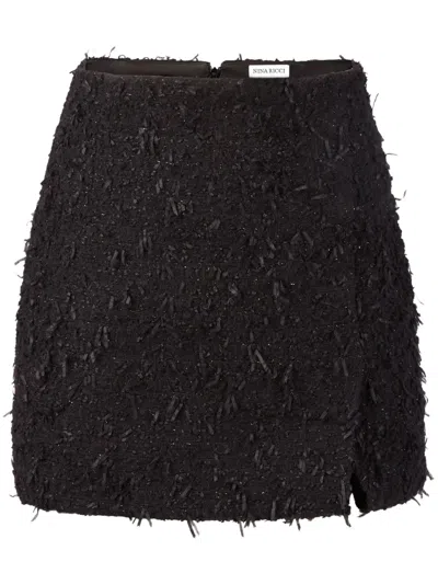 Nina Ricci Frayed Tweed Mini Skirt In Black