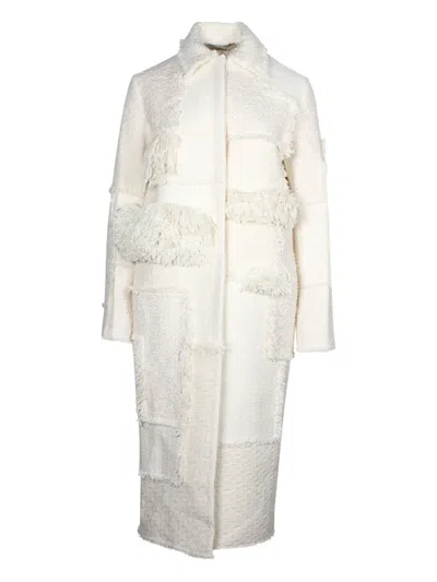 Pre-owned Nina Ricci Fringe Panelled Coat In White