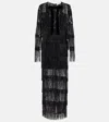 Nina Ricci Fringed Sequined Tulle Maxi Dress In Black
