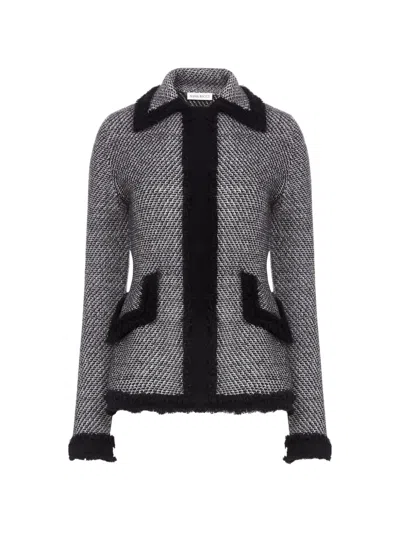 Nina Ricci Fringe-trim Tweed Cardigan In Multi