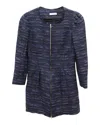 Nina Ricci Front-zip Jacket In Navy Blue Acrylic Tweed In Blue