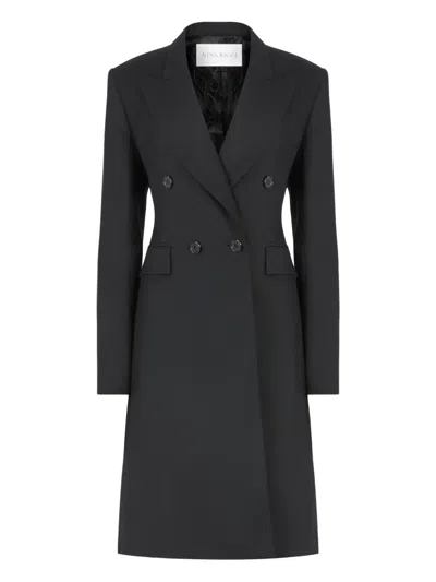 Nina Ricci Doppelreihiger Gabardine-mantel In Black