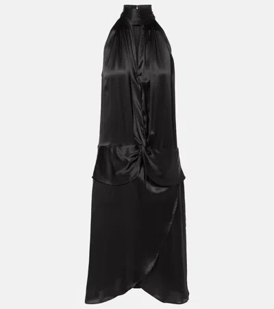 Nina Ricci Gathered Halterneck Satin Minidress In Black