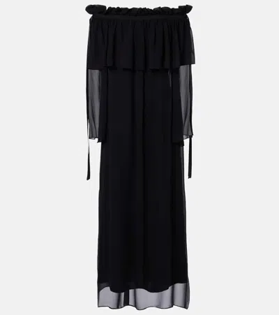 Nina Ricci Gathered Sheer Silk Maxi Dress In Black