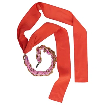 Pre-owned Nina Ricci Gilded Metal, Pink Rhinestones, And Ribbon Necklace